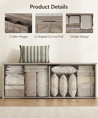 51.2" Extra Large Storage Chest, Wooden Storage Bench with 2 Safety Hinges
