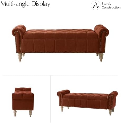 HULALA HOME Farmhouse Storage Bench, Burn-Brick