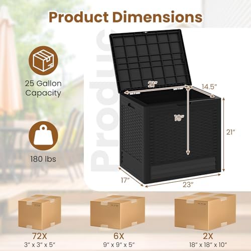 Tangkula 25 Gallon Waterproof Outdoor Storage Box with Lockable Lid