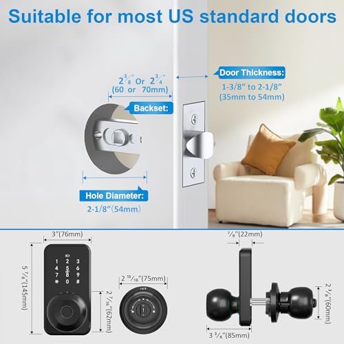 Smart Door Lock Knob Fingerprint Keypad Keyless Entry Lock for Front Door