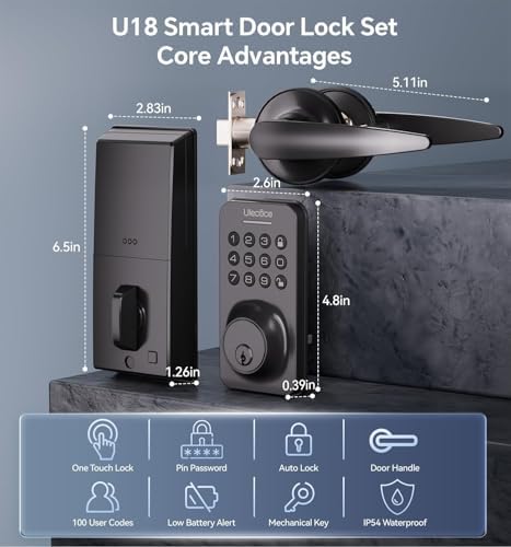 Ulecoce U18L Keyless Entry Door Lock with Handle Set, Matte Black