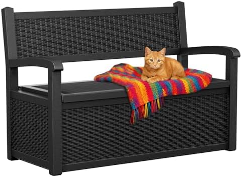EasyUp 80 Gallon Outdoor Storage Bench Lockable Deck Box Outdoor Storage Box ...