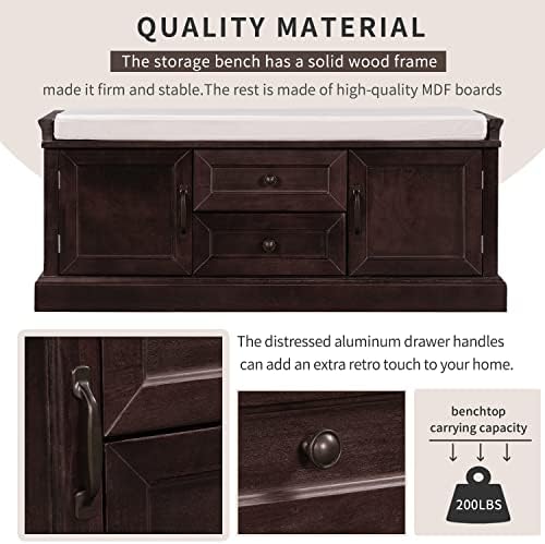 Knocbel 42.5" Storage Bench with Removable Cushion, 2 Drawers and 2 Cabi...