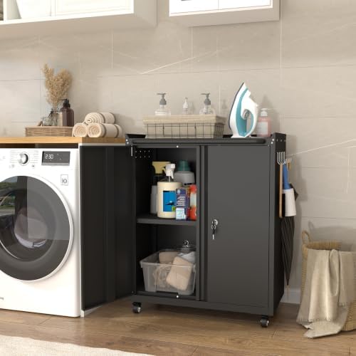 Metal Garage Storage Cabinet with Wheels, Lockable Rolling Tool Cabinet