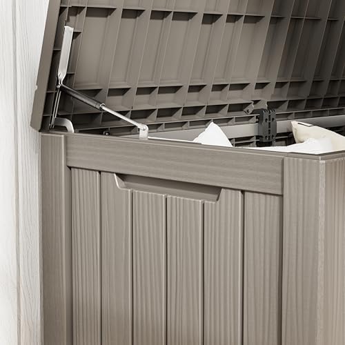 150 Gal Deck Box,Outdoor Storage Box Waterproof Lockable,Gas Lift,Grey