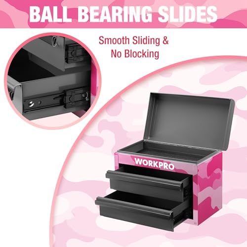 WORKPRO Metal Mini Tool Box with 2 Drawers and Top Storage
