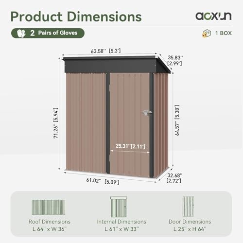 Aoxun 4.9x2.9 FT Outdoor Storage Shed - Metal Garden Shed with Base
