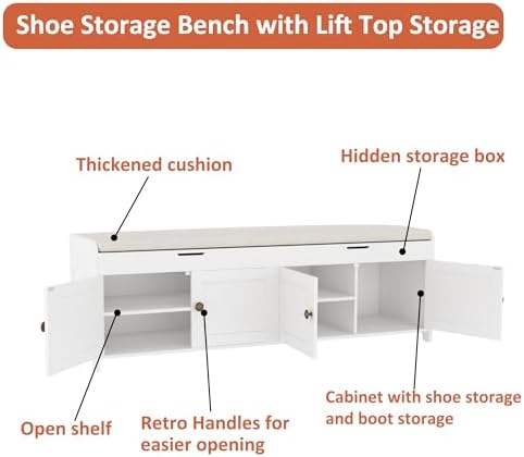 HOMEFORT 54.4" Shoe Bench with Lift Top Storage, Entryway Bench with Cus...