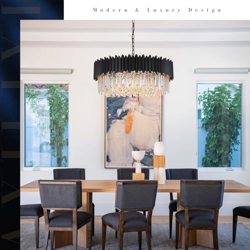 Black Modern Chandelier Large Crystal Round Chandelier for High Ceiling
