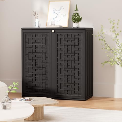 HOMSPARK Indoor/Outdoor Storage Cabinet with Doors and Shelf, 34”x15”x36” HDP...