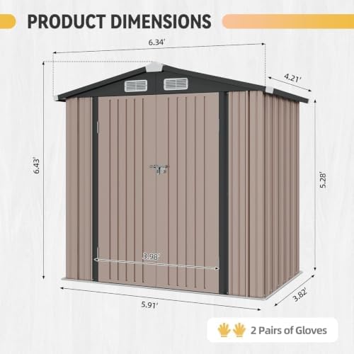Aoxun 6x4FT Shed with Floor Galvanized Steel Outdoor Storage Shed (Brown)
