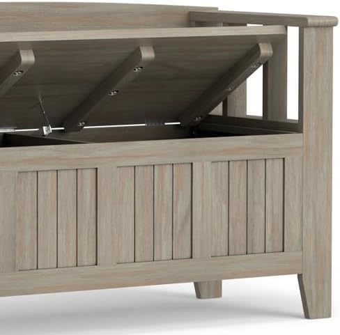 SIMPLIHOME Acadian Storage Bench and Cabinet Set in Distressed Grey