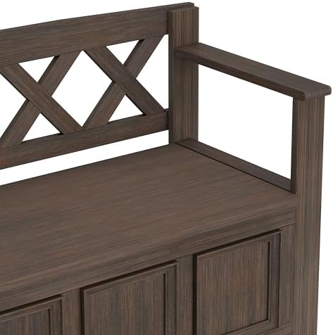 SIMPLIHOME Amherst 48" Wide Solid Wood Storage Bench in Farmhouse Brown
