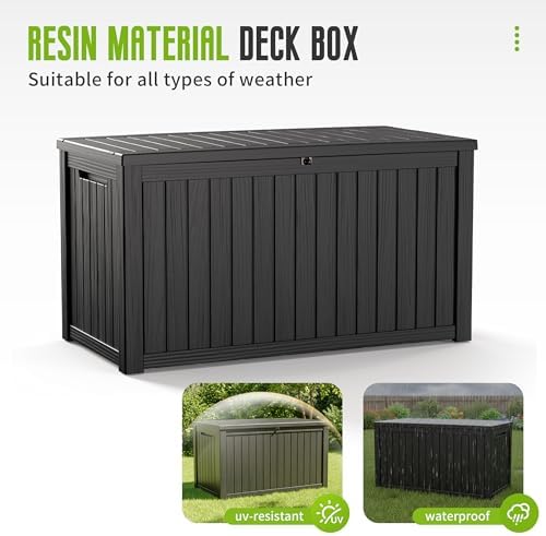 DRATO 200 Gallon Outdoor Storage Box Waterproof, Resin Lockable Deck Box