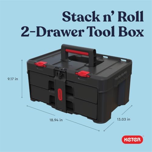 Keter Stack-n-Roll Two Drawer Tool Box for Small Parts and Power Tool Accesso...