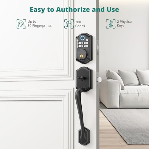 AkaGear DS10 Fingerprint Keypad Door Lock with Handle Set, Matte Black