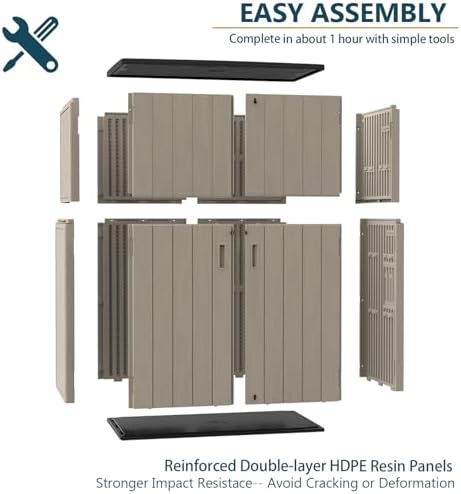 HOMSPARK Outdoor Storage Shed 57 Cu.Ft, All-Weather Resistant Resin Garden Sh...