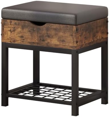 Shoe Storage Bench, Small Ottoman with Storage, Padded Seat, Brown