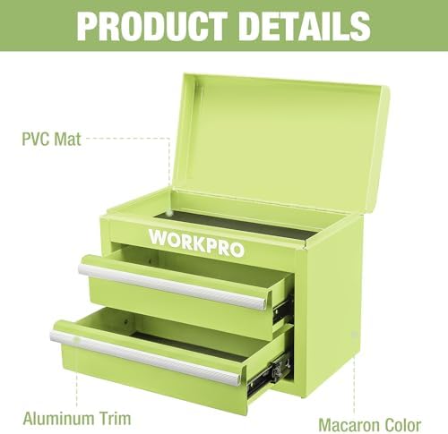 WORKPRO Metal Mini Tool Box with 2 Drawers and Top Storage