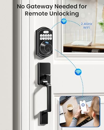 TEEHO TE012W-H WiFi Fingerprint Door Locks for Front Door, Matte Black