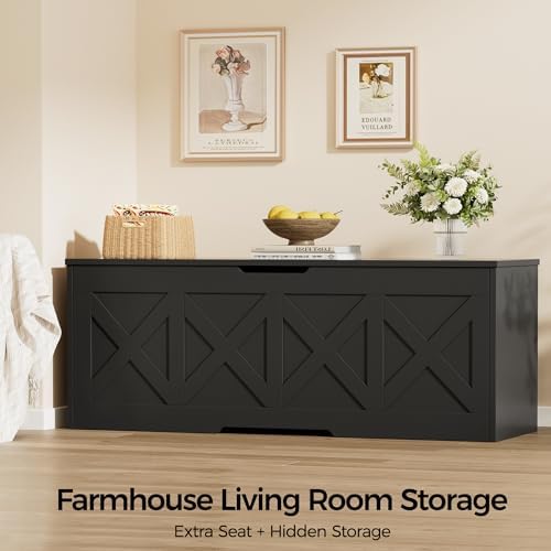 Homleke 47.2" Extra-Large Wooden Storage Chest, Farmhouse Storage Bench