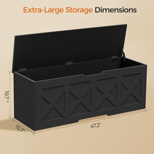 Homleke 47.2" Extra-Large Wooden Storage Chest, Farmhouse Storage Bench