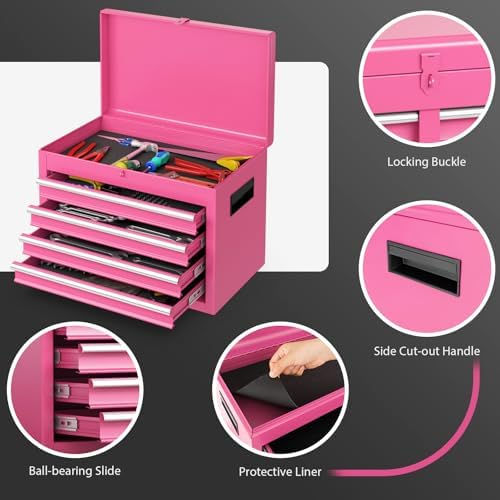 DREAMADE 5-Drawer Tool Chest Combo, Rolling Tool Cabinet w/Detachable Top Too...