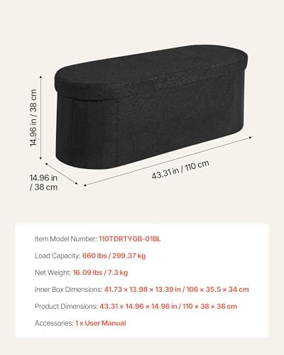 VEVOR Oval Storage Ottoman Bench, Foldable Teddy Fleece End of Bed Bench, Fol...