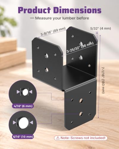 4x4 Black Joist Hanger Bracket, 4 Pack Wood Brackets, 4 MM