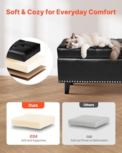 VEVOR Button-Tufted Storage Ottoman Bench, PU Leather Bench with Storage and ...