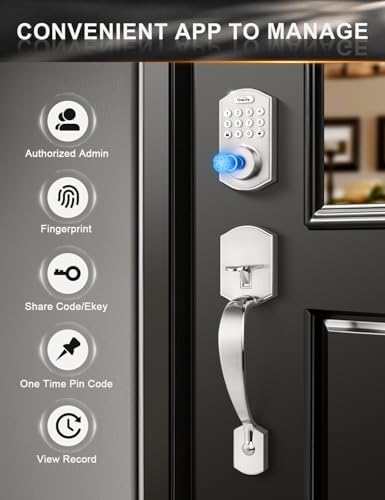 Tinewa Smart Locks for Front Door -Satin Nickel Keyless Entry Door Lock with ...