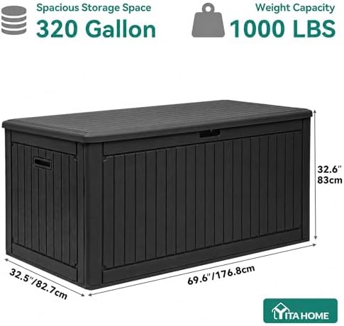 YITAHOME 320 Gallon Double-Wall Deck Box with Divider & Side Handles
