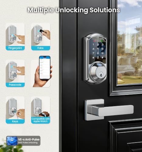 Veise VE07-L Fingerprint Smart Lock with 2 Lever Handles Set, Satin Nickel