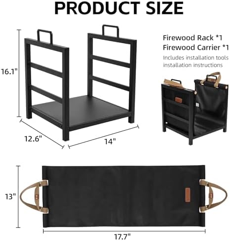 Firewood Rack Indoor Outdoor with Firewood Carrier, Fireplace Wood Log Holder...