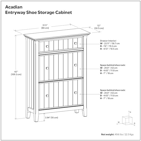 SIMPLIHOME Acadian Storage Bench and Shoe Cabinet Set in Brunette Brown
