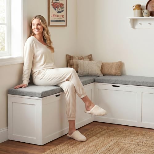 63” Breakfast Nook Bench, L Shaped Storage Bench with Cushion, White