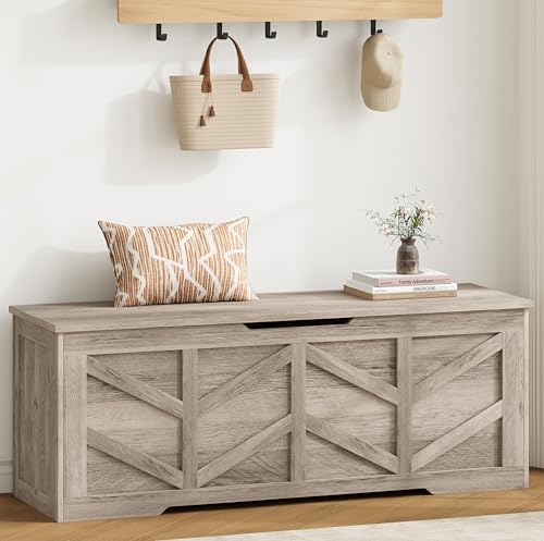51.2" Extra Large Storage Chest, Wooden Storage Bench with 2 Safety Hinges