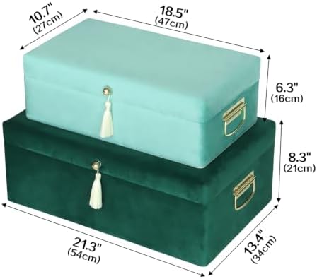 HofferRuffer Velvet Storage Trunks with Wood Frame, Set of 2 Storage Chests w...