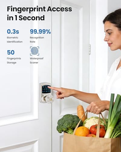 Smart Fingerprint Keyless Entry Door Knob Keypad Electronic Biometric Lock