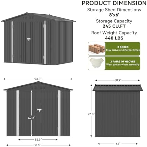 COMHOMA Shed Outdoor Storage Shed Metal,Lockable Doors Tool Sheds with Slopin...