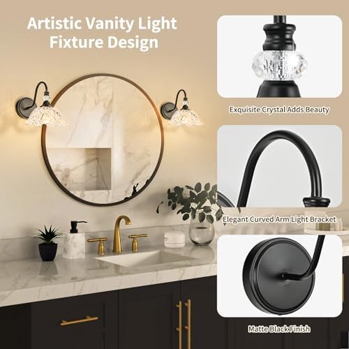 1 Piece Black Wall Sconce with Floral Clear Glass Shade, Black Farmhouse Wall...