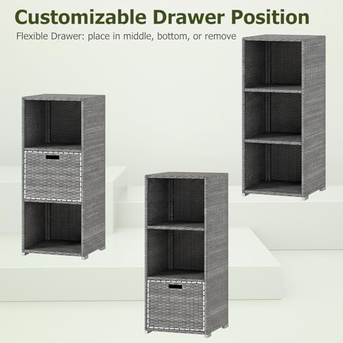 HAPPYGRILL Outdoor Storage Cabinet PE Rattan Wicker Storage Shed Organizer wi...