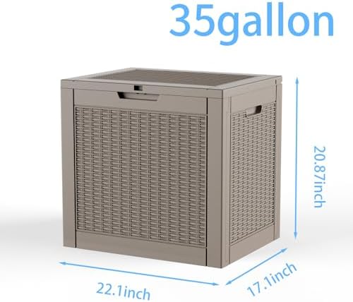 35 Gal Outdoor Storage Box Waterproof Lockable Deck Boxes Grey