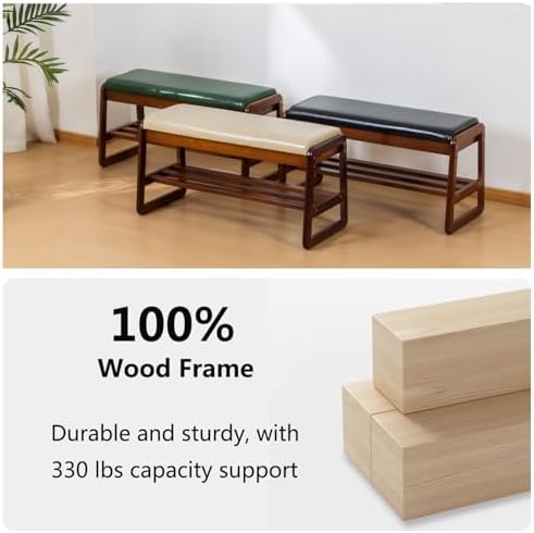 SOBIBO Solid Wood Shoe Rack Bench with Flip-Top Storage, Black, 31.5"