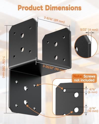 4 Pack Black Joist Hanger Brarket, 4 x4 Brackets for Wood