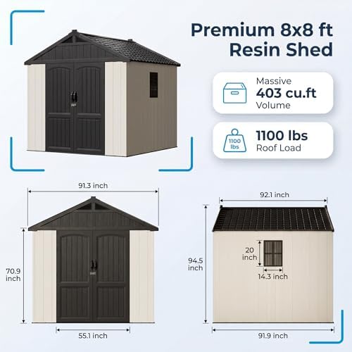 Devoko 8 x 8 FT Outdoor Storage Shed with Floor, Garden Resin Shed