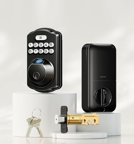 Veise KS02A Fingerprint Door Lock, Keypad Deadbolt, Matte Black
