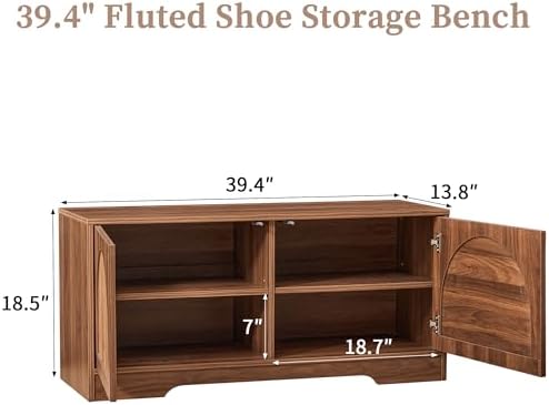 BERRYMERRY 39.4" Fluted 2 Tier Shoe Storage Bench with Shelf