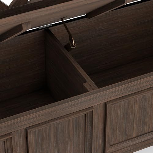 SIMPLIHOME Amherst 48" Wide Solid Wood Storage Bench in Farmhouse Brown