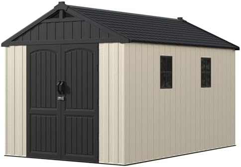 Devoko 8 x 12 FT Resin Outdoor Storage Shed with Floor, Large Plastic Sheds